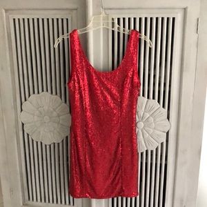 Low back red sparkle mini dress